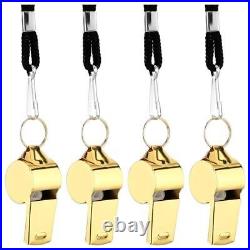 100pcs Stainless Steel Metal Sports Whistle Very Loud Whistle with Rope GOLD