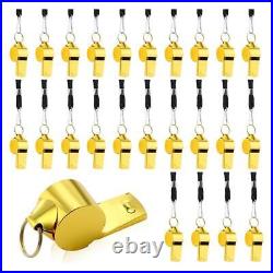 100pcs Stainless Steel Metal Sports Whistle Very Loud Whistle with Rope GOLD