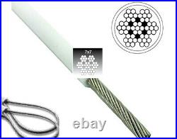 10 up 100M Wire Rope A4 Marine Grade Stainless Steel WHITE PVC Coated Wire Rope