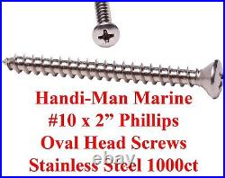 #10 x 2 Stainless Steel Phillips Oval Head Sheet Metal Screws 1000 Bulk Marine