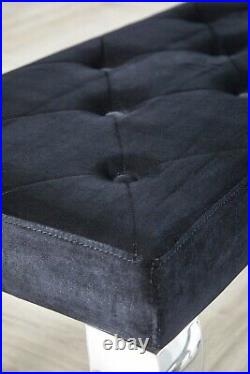 130cm Louis Chrome Dining Bench Upholstered Buttoned Velvet Grey Cream Black