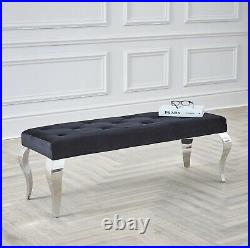 130cm Louis Chrome Dining Bench Upholstered Buttoned Velvet Grey Cream Black