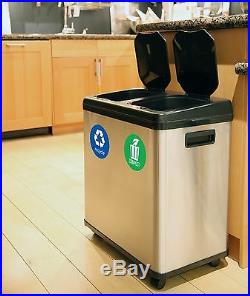 16 Gallon Dual Stainless Steel Touchless Sensor Automatic Recycle Trash Can