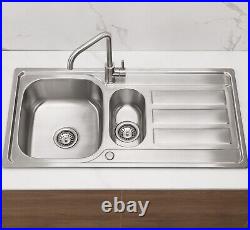 1.5 Bowl Stainless Steel Kitchen Sink Drainer Plumbing Kit + Taps And Waste