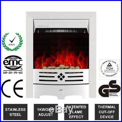 2000W Stainless Steel Electric Fireplace LED Fan Heater Fire + Surround Mantel