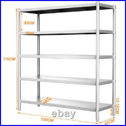 201 Stainless Steel Shelving Unit Commercial Shelf Storage 4/5 Tier Kitchen Rack