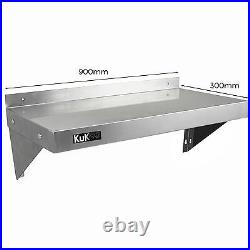 2 x Stainless Steel Shelves Commercial Catering Kitchen Wall Shelf Metal 900mm