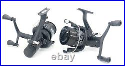 2x Carp Fishing Reels All Black 6000 Black Baitrunner, Spare Spool & Free Line