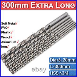 300mm Extra Long High Speed Steel HSS Twist Drill Bits For Metal Wood 6-20mm