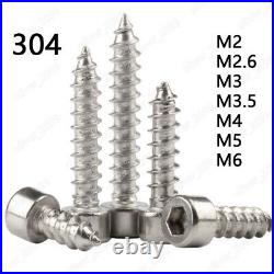 304 Stainless Steel M2 M2.6 M3 M3.5 M4-M6 Hex Socket Cap Head Self Tapping Screw