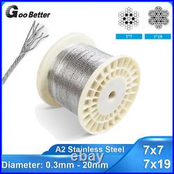 304 Stainless Steel Wire Rope Metal Cable Rigging 0.3mm 0.4mm 1mm 1.2mm 20mm