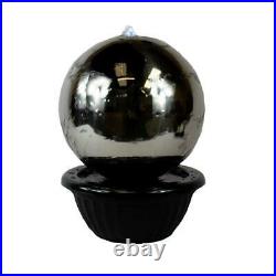 30cm Sphere Stainless Steel Modern Garden Patio Water Feature with LED Lights