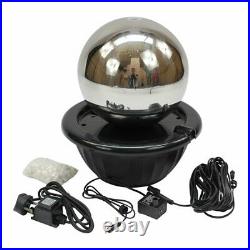 30cm Sphere Stainless Steel Modern Garden Patio Water Feature with LED Lights