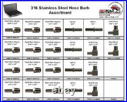 316 Stainless Steel Hose Barb Assortment in Large Metal Locking Tray