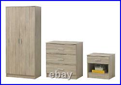 3 Piece Bedroom Furniture Set Wardrobe Chest Drawers Bedside Table Sonoma Oak
