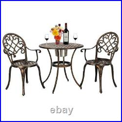 3-Piece Patio Bistro Dining Set Cast Aluminum Table and Chairs with Ice Bucket
