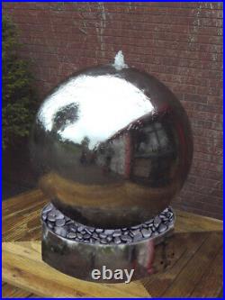 42cm Stainless Steel Sphere Garden Water Feature with Steel Base and LED Light