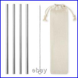 4 100 8mm Straight Stainless Steel Reusable Metal Drinking Straws Eco Friendly