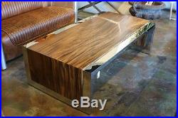 60 L Coffee table acacia wood polished stainless steel frame heavy spectacular
