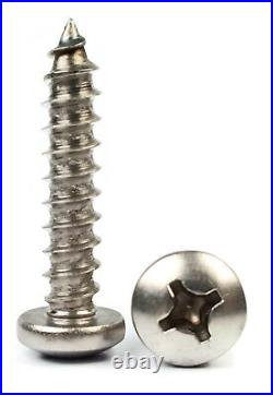 #8 Sheet Metal Screws 316 Stainless Steel Phillips Pan Head Select Length