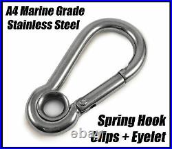 A4 Marine Grade Stainless Steel Carabiner Spring Hook Clips With Eyelet Thimble