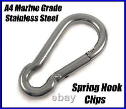 A4 Marine Grade Stainless Steel Carabiner Spring Hook Snap Clip 30mm 140mm