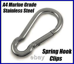 A4 Marine Grade Stainless Steel Carabiner Spring Hook Snap Clips Eyelets Rope
