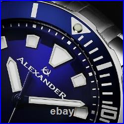 Alexander Men's Swiss Made Quartz Divers Slim Profile Stainless Steel Link Watch