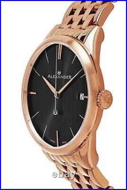 Alexander Men's Swiss Made Rose Gold Stainless Steel Link Bracelet Quartz Watch