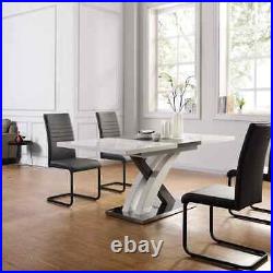 BASEL High Gloss White Extendable Dining Table 6 to 8-Seater with Stainless Stee