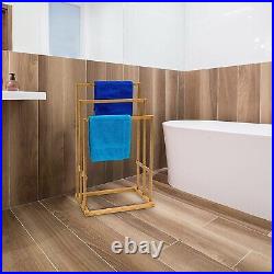 Bamboo Wood Wooden 3 Tier Towel Holder Rail Floor Free Standing Home Bathroom