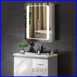 Bathroom LED Mirror Cabinet Door Cupboard with Shaver Socket Light Sensor Clock