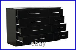 Black High Gloss 8 Drawer Sideboard / Cupboard / Buffet Solo / Chest of Drawers