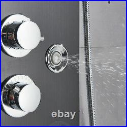 Black LED Shower Panel Column Tower Stainless Steel Massage Jets Waterfall Rain