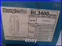 Borglocks BL3400 Heavy Duty Metal Gate Lock, (Finish Black & Stainless steel) L-H
