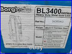Borglocks BL3400 Heavy Duty Metal Gate Lock, L-H (Finish Black & Stainless steel)