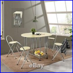 Butterfly Folding 5 Piece Dining Set Wood & Metal 4 Chairs & Table with Wheels