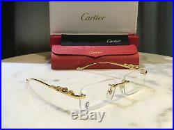 Cartier Glasses Rimless Gold 53mm Vintage Frame Wood Metal buffalo