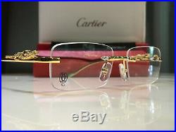 Cartier Glasses Rimless Gold 53mm Vintage Frame Wood Metal buffalo