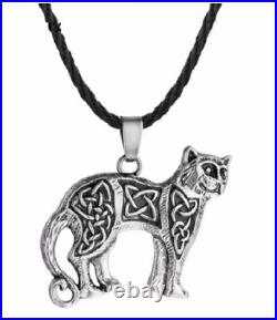 Celtic Cat Necklace Knot Tiger Lion STAINLESS STEEL Pendant Pagan Viking Slavic
