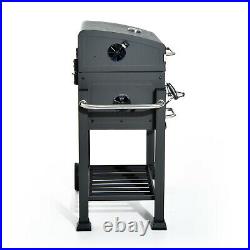 Charcoal Grill BBQ Trolley Wheels Garden Smoker Shelf Side Steel Black