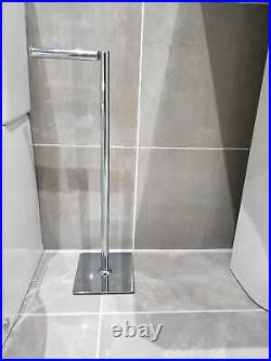 Chrome Toilet Roll Holder Stand Swivel Free Standing Holds Extra Rolls Bathroom