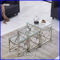 Coffee Table Stainless Steel Side Centre Table WithTransparent Tempered Glass
