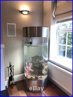 Column Aquarium Acrylic Fish Tank Stainless Steel Base/Hood & LED Lighting 268L
