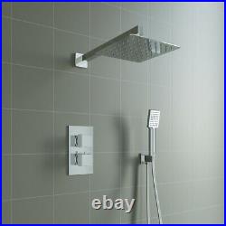 Concealed Thermostatic Shower Mixer Twin Head Chrome Valve 8 Square Overhead