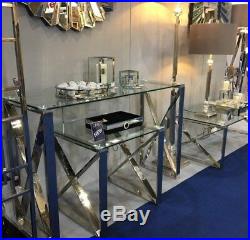 Contemporary Console Table Modern Side Furniture Large Glass Metal Hallway Room