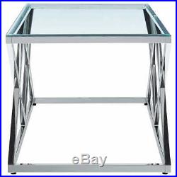 Contemporary Stainless Steel Clear Glass Lounge Living Room Coffee Table