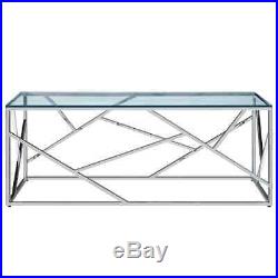 Contemporary Stainless Steel Clear Glass Lounge Living Room Coffee Table