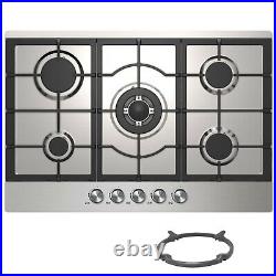 Cookology Stainless Steel Gas Hob 75cm Built-in 5 Burner GH755SS & Wok Stand