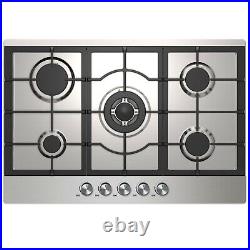 Cookology Stainless Steel Gas Hob 75cm Built-in 5 Burner GH755SS & Wok Stand